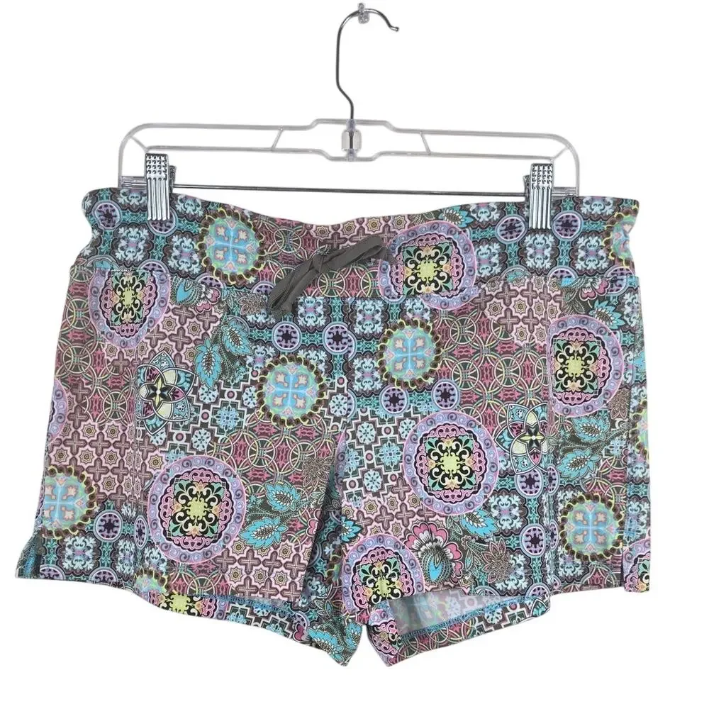 Athleta Pink Turquoise Yellow Athletic Walking Hiking Shorts Large